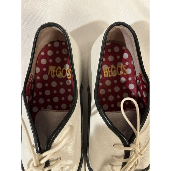 Hego’s Black & White Dandy Dress Flat Wingtip Saddle Leather Loafer Women Size 6 - Picture 5 of 11